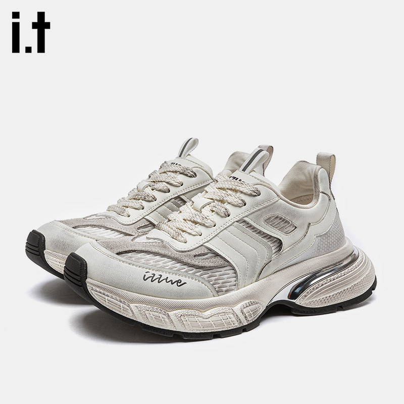 it izzue时尚男鞋透气老爹鞋潮鞋子厚底增高白色慢跑网球运动鞋潮