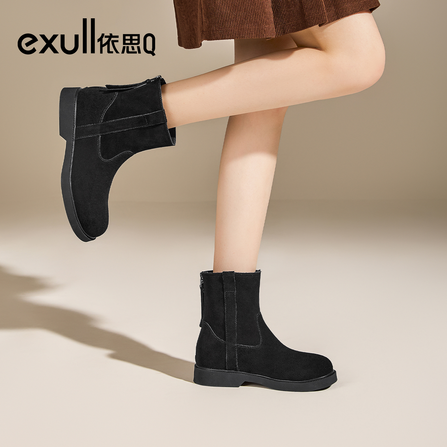exull/依思Q2025秋冬新款靴子女短靴平底单靴英伦风马丁靴时装靴