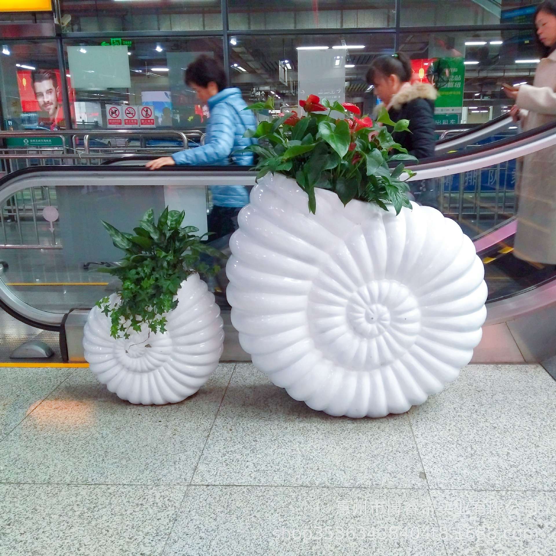玻璃钢创意花盆海螺造型组合花钵户外园林种植池酒店落地组合花盆