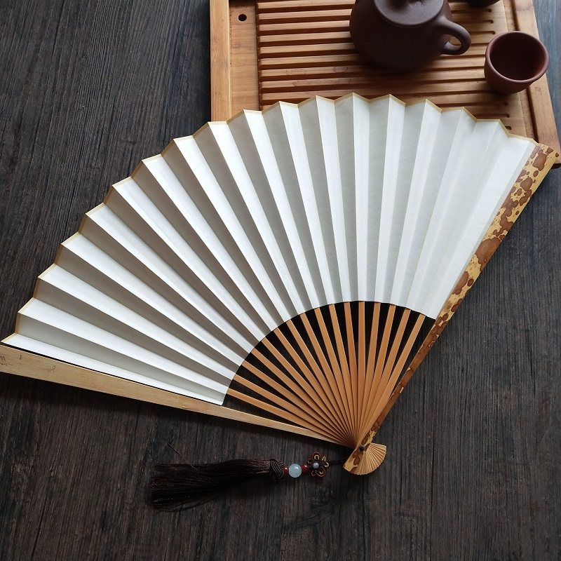 9寸梅妃斑竹折扇空白书画苏工超薄扇面纯手工流苏扇子湘妃扇包邮