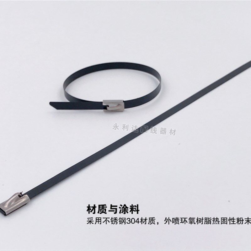 304喷塑黑色不锈钢扎带自锁涂层船用电缆扎带4.6*200 8*34500mm