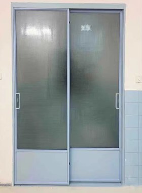 定制蓝色窄边法式复古老钢窗阳台推拉I门吊轨厨房客厅卫生间移门