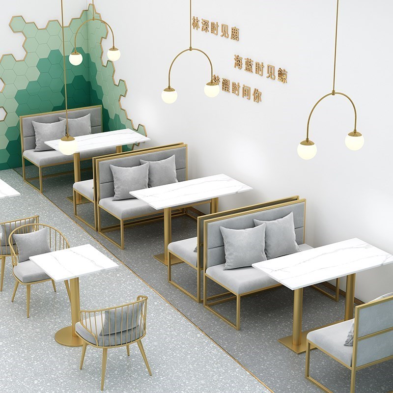 靠墙卡座沙发餐厅咖啡厅蛋糕甜z品店网红款铁艺定制奶茶店桌椅组