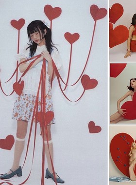 红色爱心kt板网红拍照道具写真影楼打卡点装饰R布置店铺背景墙陈