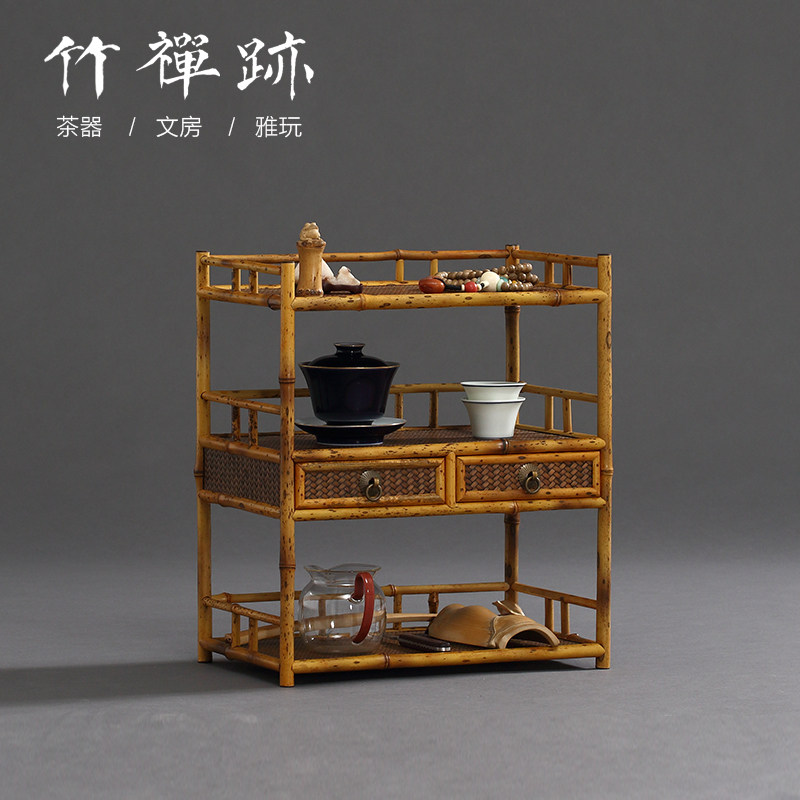 竹禅迹 竹制茶柜梅鹿茶杯架子 茶棚功夫茶具收纳普洱茶壶架茶饼架