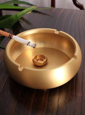 纯铜大号烟灰缸防飞灰创意个性潮流家用客厅摆件新中式轻奢复古风