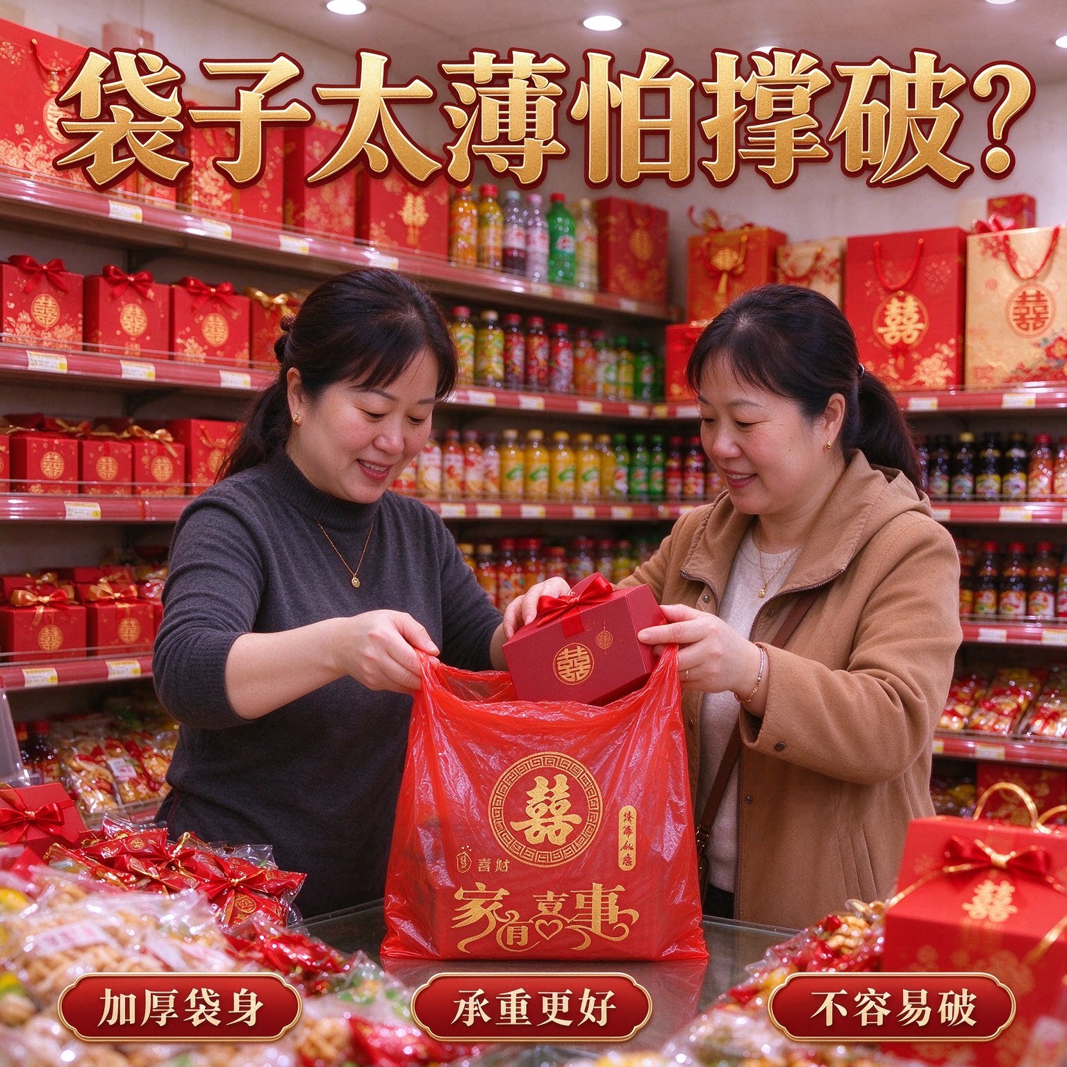 大红色喜字大号塑料袋结婚婚庆手提方便袋加厚背心袋喜糖礼品袋子