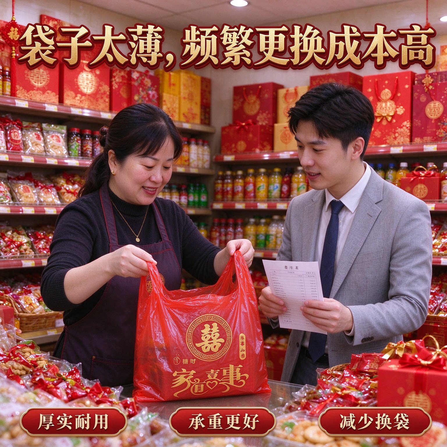大红色喜字塑料袋结婚满月大号手提方便袋加厚背心袋喜糖礼品袋子