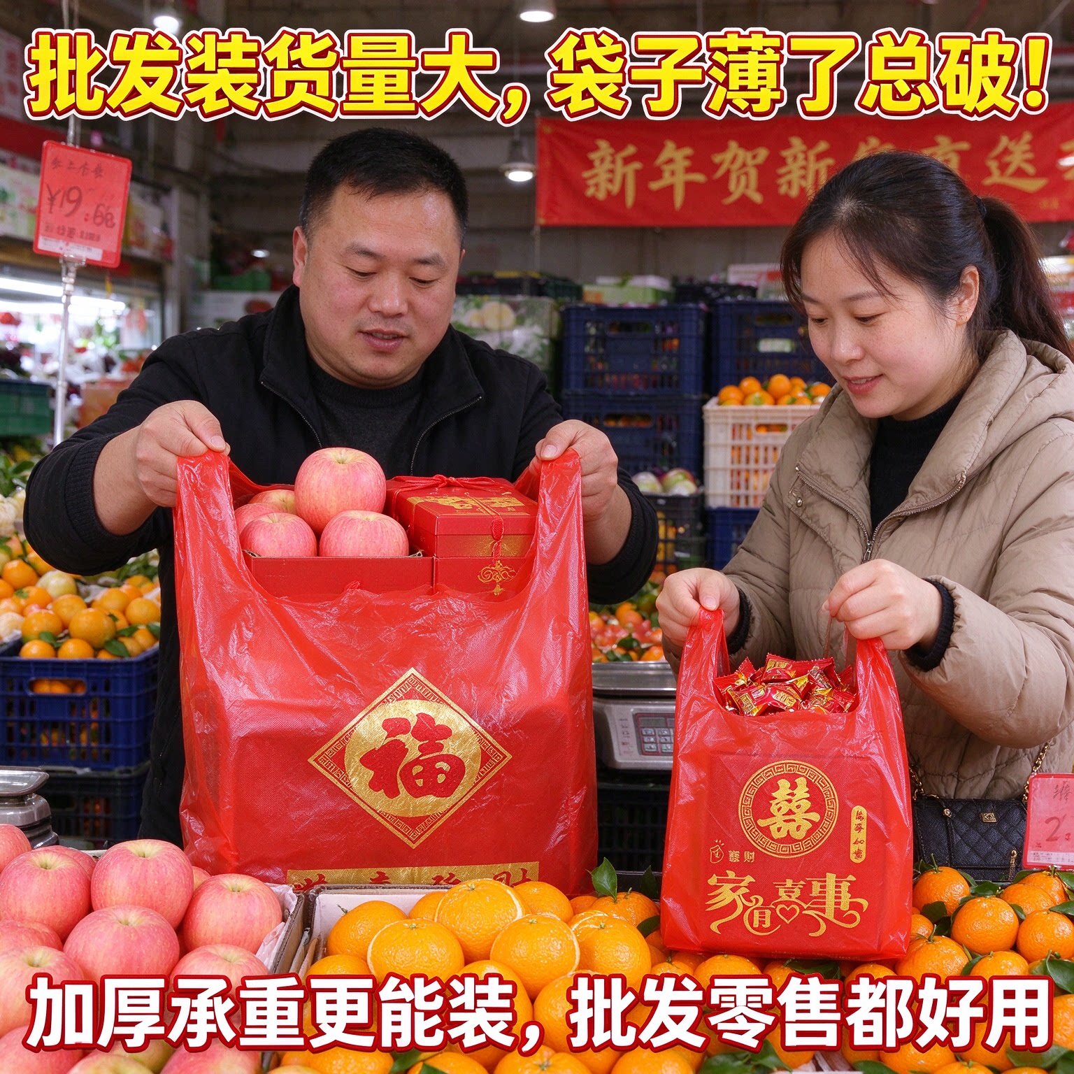 喜庆红色喜字福字塑料袋婚庆回礼大号手提方便袋加厚打包袋背心袋