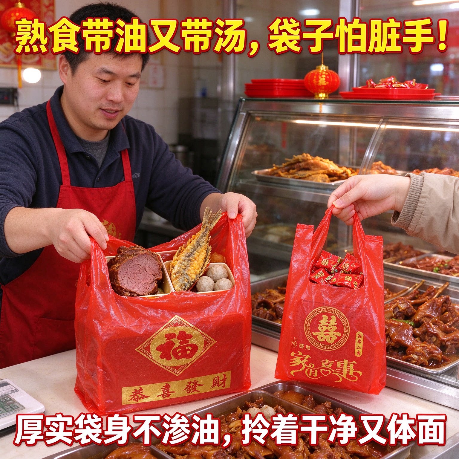喜庆红色喜字福字塑料袋婚庆婚礼大号手提方便袋加厚回礼袋背心袋