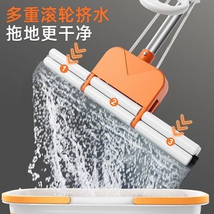 胶棉拖把新款 大号44cm免手洗家用懒人一拖净卫生间吸水海棉头带桶