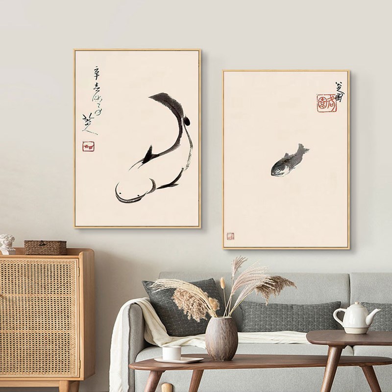 新中式简约客厅装饰m画餐厅水墨挂画茶室沙发背景墙壁画民族风复