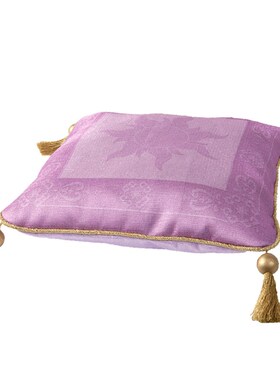 SC 独+ 长F公主婚礼 梦幻紫色印花 金边流苏抱枕枕头 婚礼告示