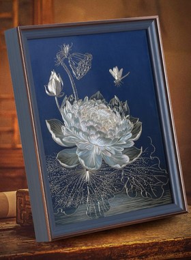光影睡莲新款手工铜板铜雕画桌面相框摆台礼物轻S奢现代风摆件高