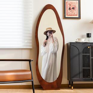 芒果实木穿衣镜卧室中古全身落地试衣镜女生家用大镜子挂墙casagd