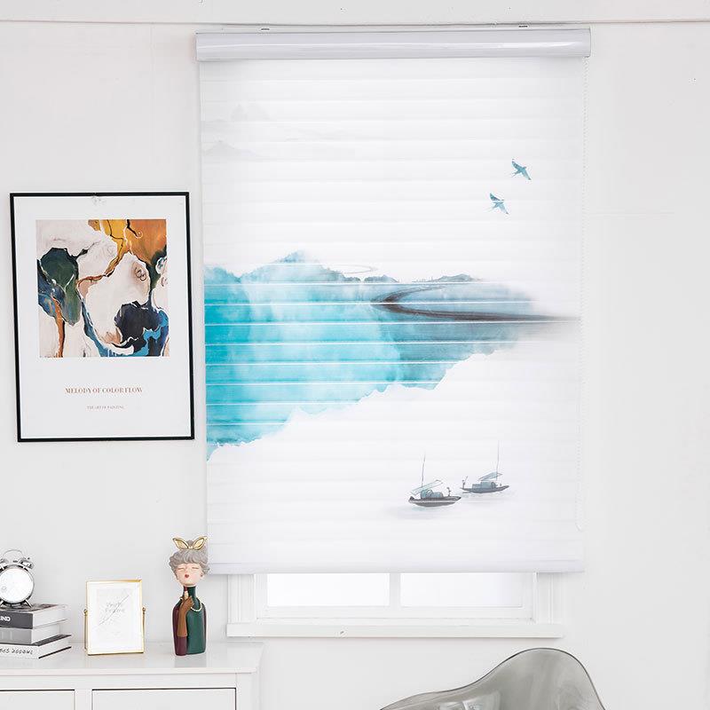 简约中式印花香格里拉帘浴室厨房卫生间卧室百叶手拉升降窗帘