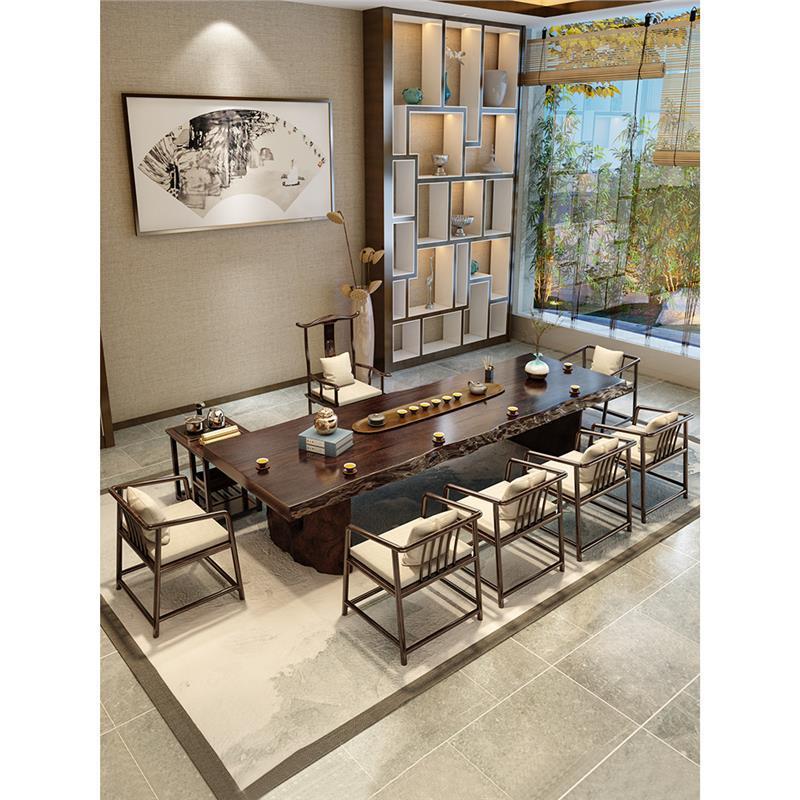 实木大板茶桌椅组合新中式功夫茶台办公室禅意原木侘寂风泡茶桌子