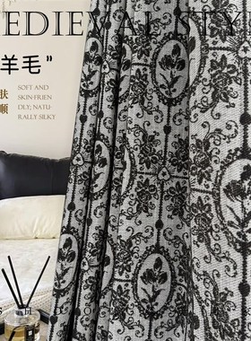 奥斯汀法式中古风欧式宫廷风黑白色窗纱半布半纱帘透光不透人
