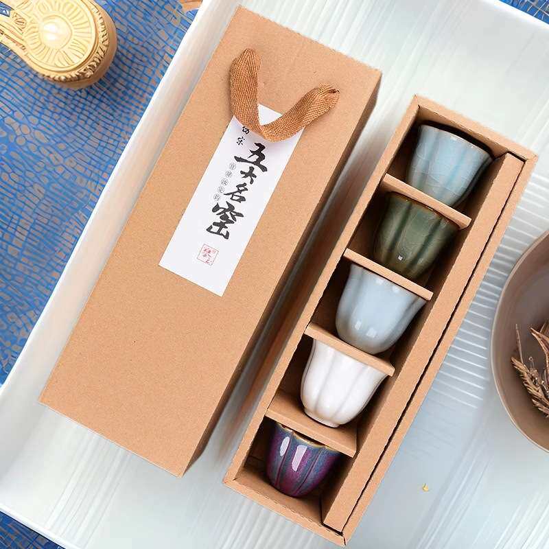 仿宋五大名窑茶杯套装汝窑茶具哥窑主人杯家用官窑杯子送礼装茶器