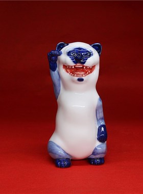 不仁斋 a陶瓷雕塑系列陶瓷青花大猫不含底座摆件潮玩