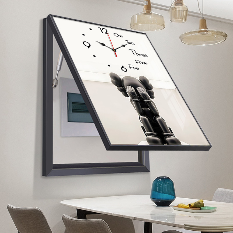 电表箱画装饰画竖版带钟表遮挡配电箱电闸开关免打孔时钟高端挂画