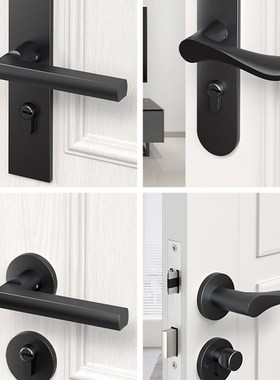 门锁室内家用房门锁卧室黑色实木门把手静音分体锁通用型磁吸锁具