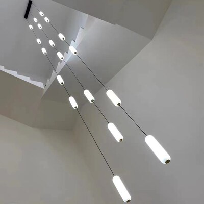 极窄楼梯长吊灯现代简约复式楼中空Cloft旋转楼梯间窄一口多头吊