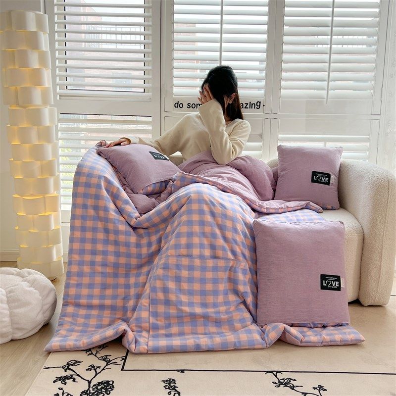 全棉色织水洗抱枕被子两用汽车沙发靠垫格子办公室宿舍午休被简约,居家布艺,抱枕被,淘宝优惠券,粉丝福利购,淘宝优惠卷