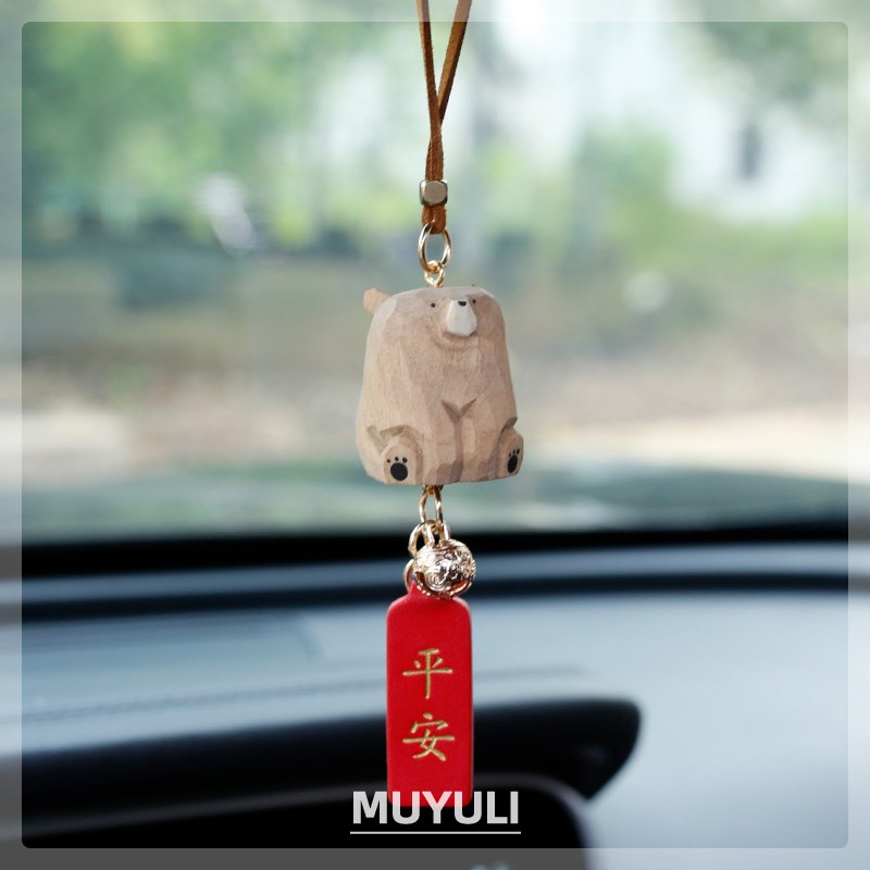 木质手工雕刻熊猫车挂汽车后视镜挂件车内创意可爱车载高档装饰品