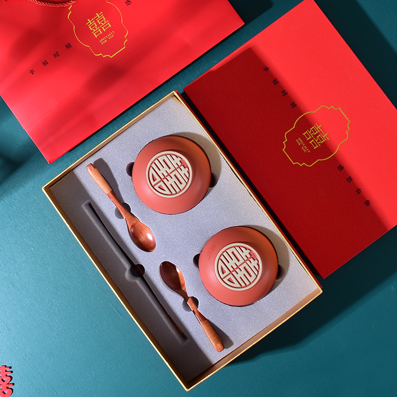 结婚敬茶杯套装喜碗高档改口喜杯婚庆红碗筷婚礼新娘陪嫁用品大全