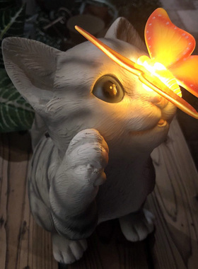 户外太阳能发光庭院动物造型灯防水花园装饰布置创意蝴蝶小猫摆件