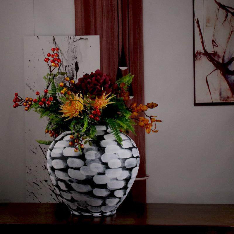 新中式手工绘画创意花瓶插花陶瓷缸摆件台面花器黑白纹理软装饰品,清洗/食品/商业设备,风口/风叶/风机配件,淘宝优惠券,粉丝福利购,淘宝优惠卷