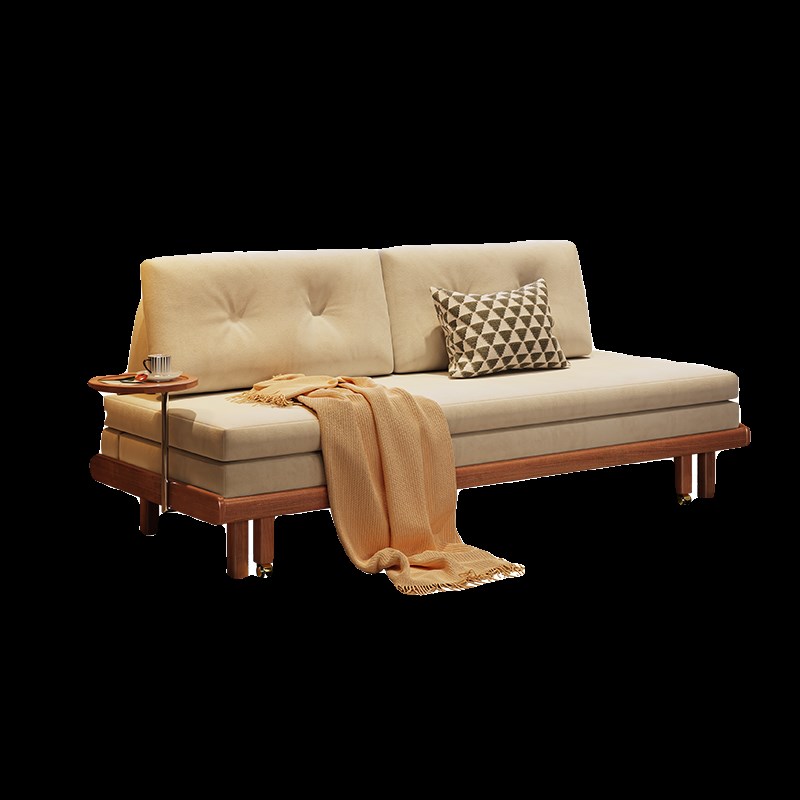 法式复古风可折叠两用沙发床小户型客厅伸缩多功能抽拉实木双人床