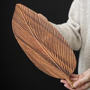 日式胡桃木树叶形整木托盘实木质茶杯盘不规则木盘子家用干泡茶盘