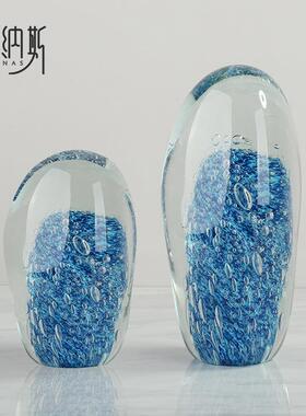 现代简约精品送礼儿童房蓝色水母手工玻璃桌面客厅摆件水晶装饰品