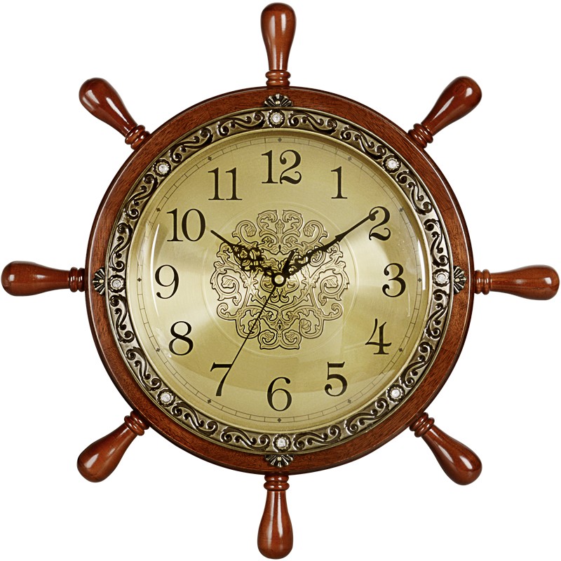 汉时钟表挂钟客厅家用时钟个性创意欧式壁钟静音实木船舵挂钟HW39