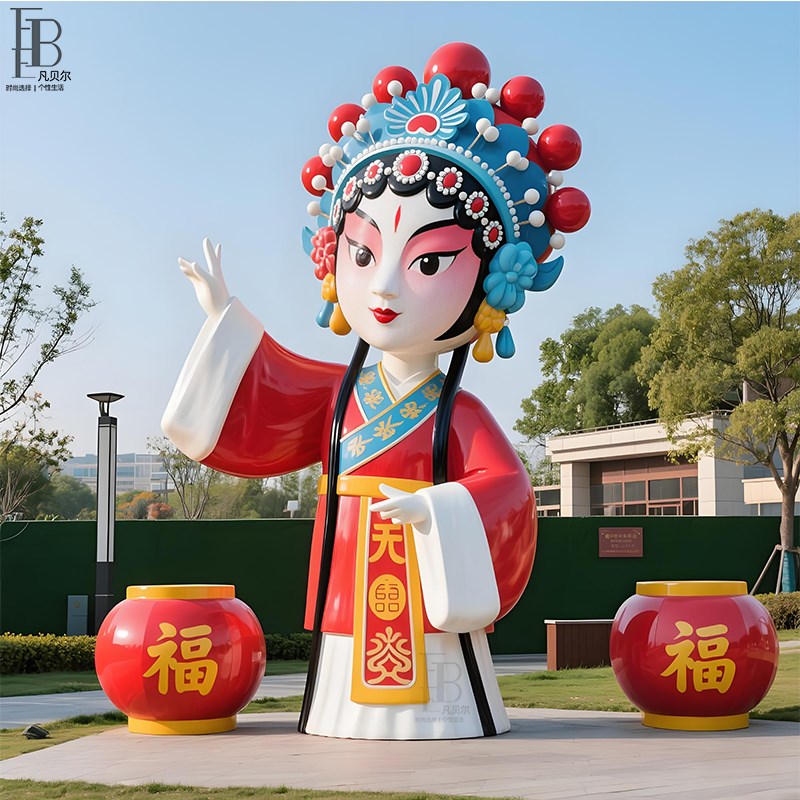 玻璃钢国潮雕塑戏曲风花旦花木兰步行街大型商场公园传统文化手绘