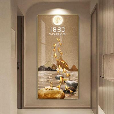 电子钟表玄关挂画带温度显示数显夜光时钟装饰画金帆麋鹿雷达感应