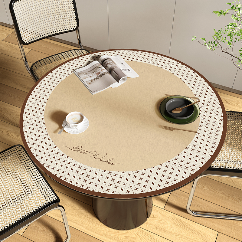 法式复古防e水防油桌布皮革免洗防烫防滑圆形餐桌布茶几台布可定