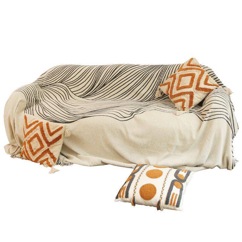 高级感线条沙发盖布巾雪尼尔双面可用全包L防滑沙发套罩四季通用