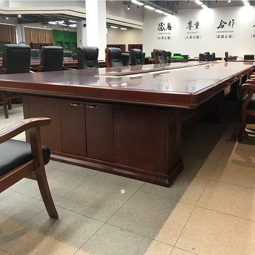 大型油漆会议桌长桌培训桌实木洽谈桌胡桃木皮开会长条形桌椅现货
