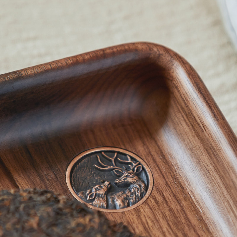 黑胡桃木全实木分茶盘茶饼开茶盘撬茶盘功夫茶道配件普洱茶收纳盒