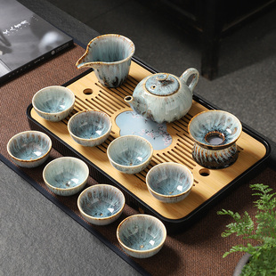 窑变功夫茶具套装家用高档轻奢陶瓷茶壶盖碗茶杯小茶盘办公室整套