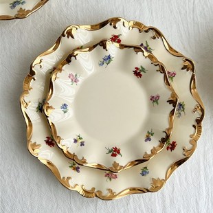Bi入款 类似梅米黄色陶瓷盘菜盘 轻奢高级小碎花描金盘