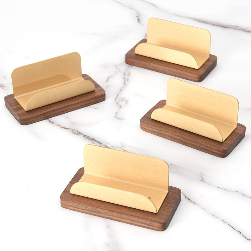 名片盒前台高档桌面名片架座创意木质高端高级展示收纳黄铜木定制