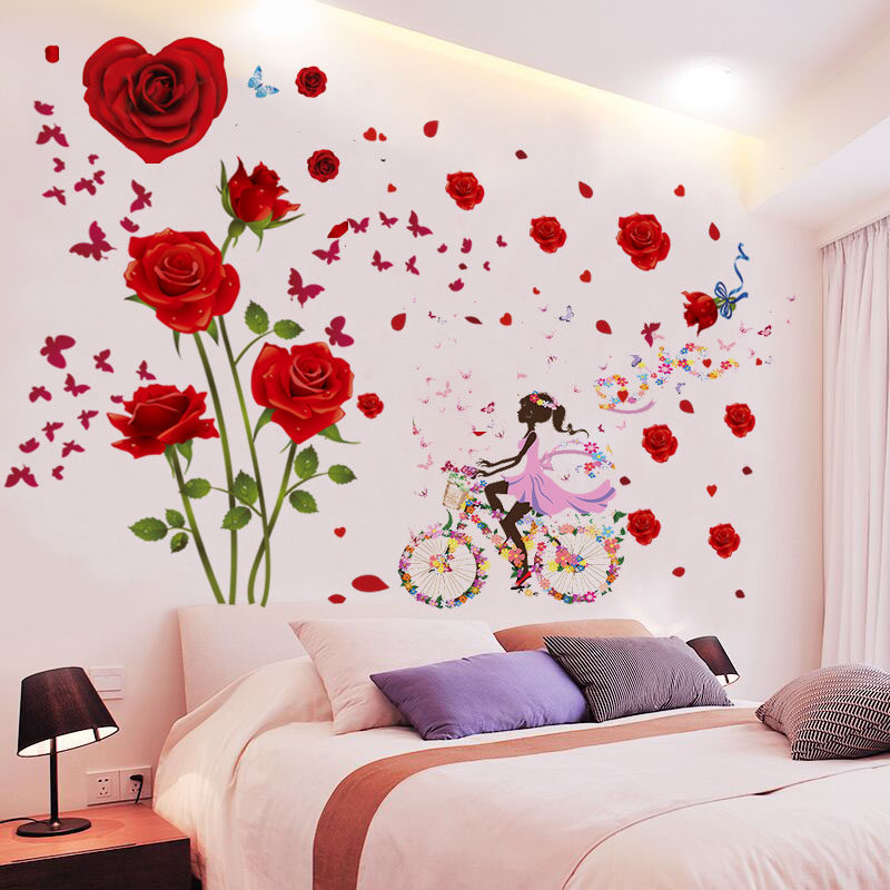 温馨婚房客厅卧室床头墙贴画电视背景墙壁纸自粘宿舍房间花卉自贴