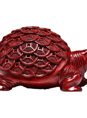 红色木质金钱龟摆l件木质乌龟灵龟茶宠办公客厅玄关开业摆设装饰