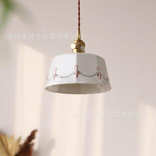 梵生日式复古吊灯入户玄关过道彩釉玻璃印花创意卧室床头灯