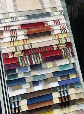 门幅140cm割绒彩色宽条纹沙发布料抱枕布料红色咖色割绒条子布料