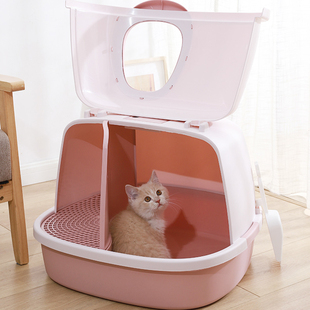 走廊式 隔臭防带砂外溅猫厕所猫咪用 猫b砂盆超大号长通道全封闭式